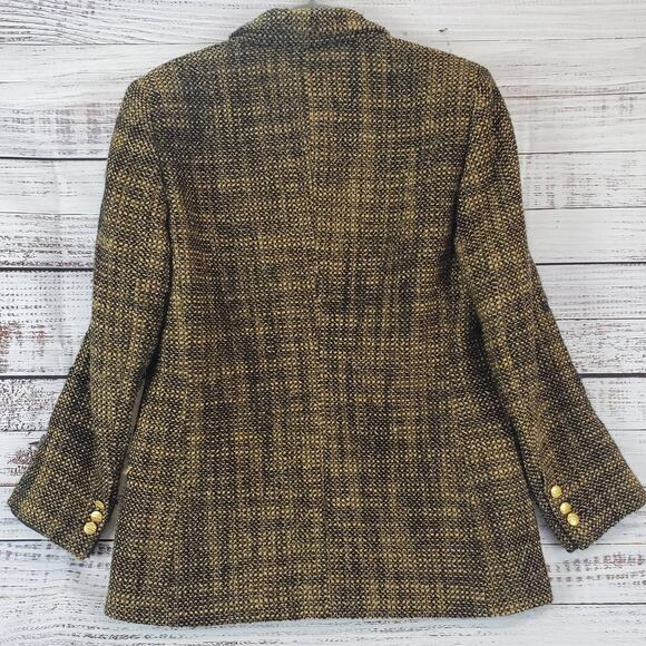 Vintage Womens Wool Blend Tweed Blazer Sz 10 Brown Black with Gold Shimmer Italy - Picture 2 of 14